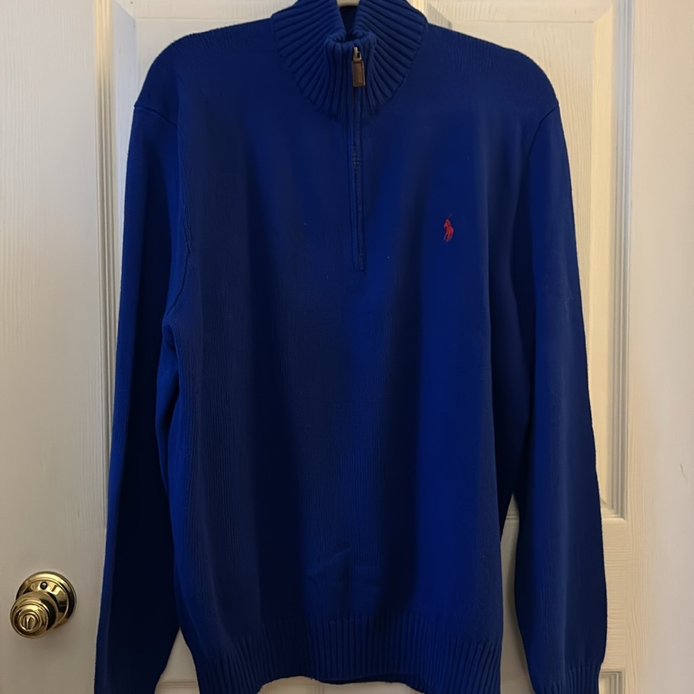 Polo Ralph Lauren Blue Cotton Quarter Zip Pullover Sweater Men’s Sz‎ XL